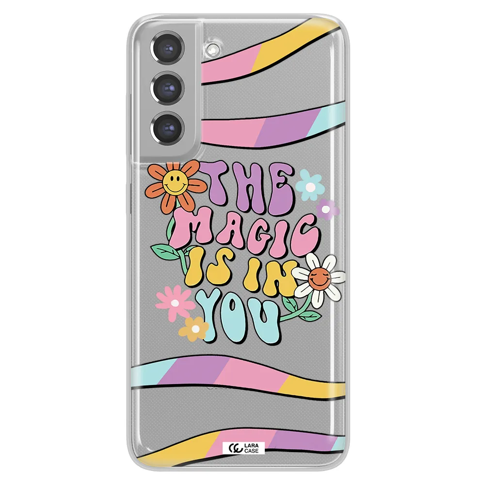 a cartoon text with flowers Samsung A21 Fe Clear TPU Case