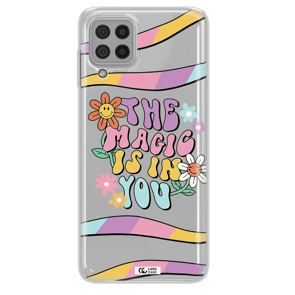 a cartoon text with flowers Samsung A22 4g Clear TPU Case