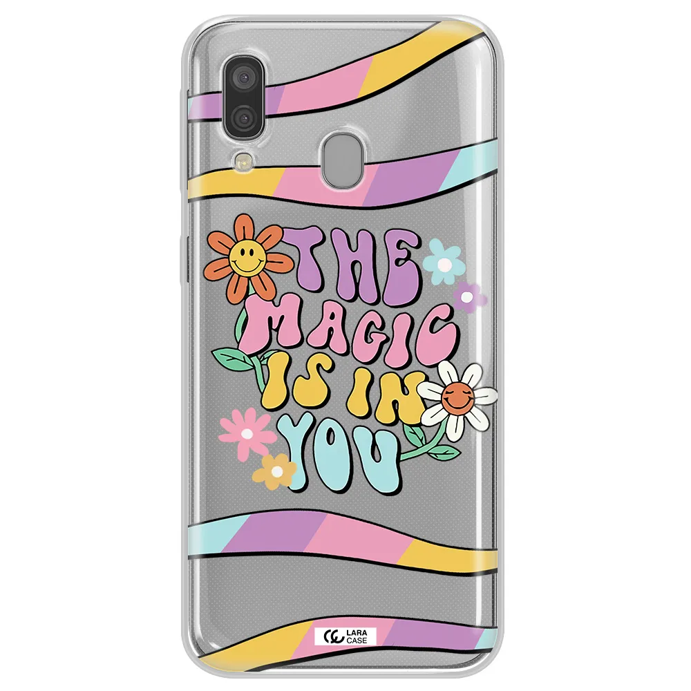 a cartoon text with flowers Samsung A40 Clear TPU Case