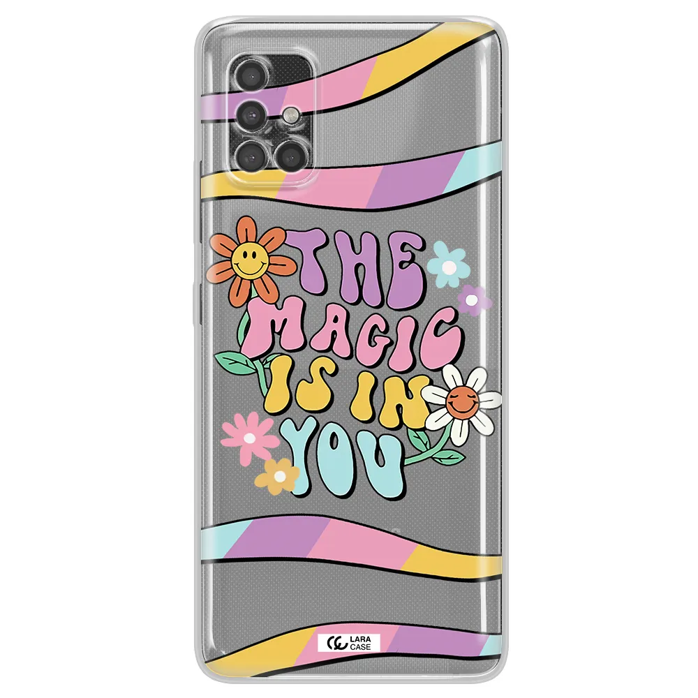 A Cartoon Text With Flowers Samsung A40S Clear Tpu Case