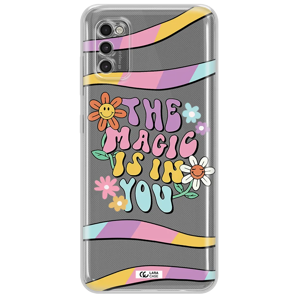 A Cartoon Text With Flowers Samsung A41 Clear Tpu Case
