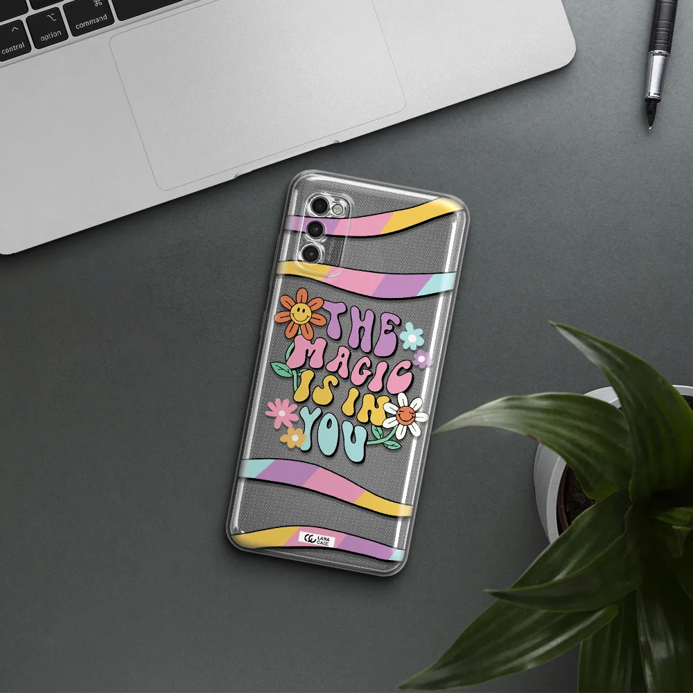 A Cartoon Text With Flowers Samsung A41 Clear Tpu Case