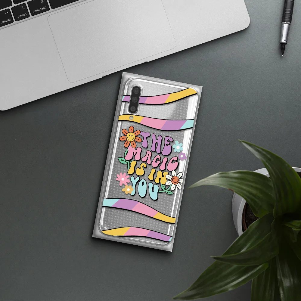 A Cartoon Text With Flowers Samsung A50S Clear Tpu Case