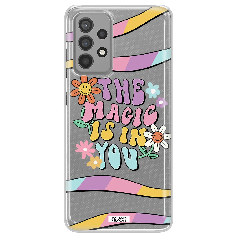 a cartoon text with flowers Samsung A52 Clear TPU Case