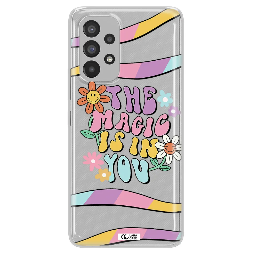 a cartoon text with flowers Samsung A53 Clear TPU Case