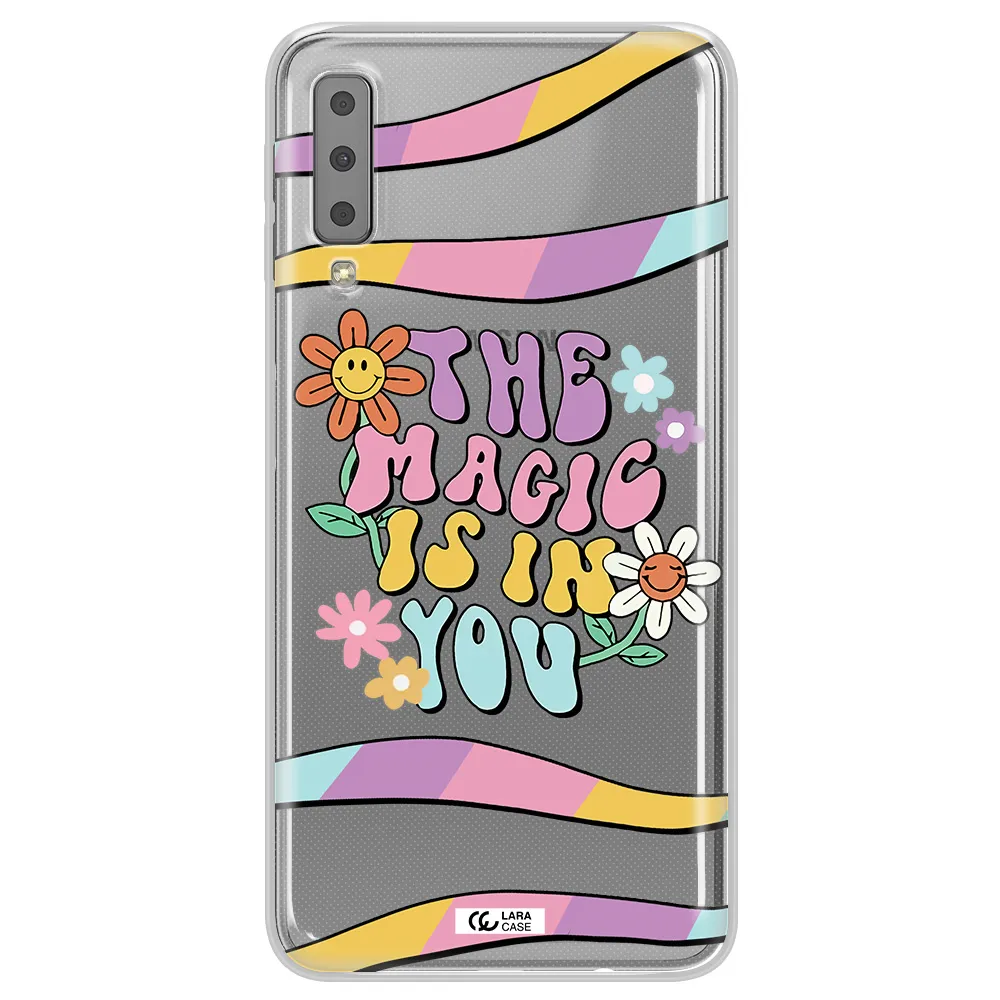a cartoon text with flowers Samsung A7 2018 Clear TPU Case