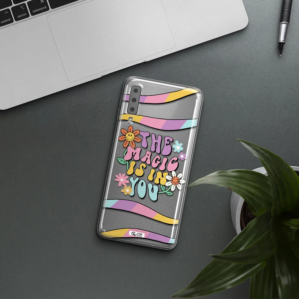 a cartoon text with flowers Samsung A7 2018 Clear TPU Case