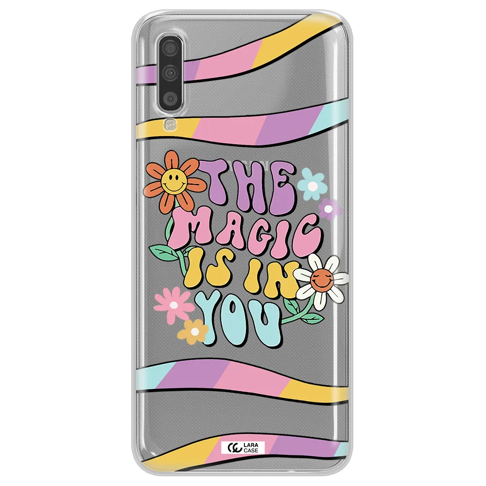 A Cartoon Text With Flowers Samsung A70S Clear Tpu Case