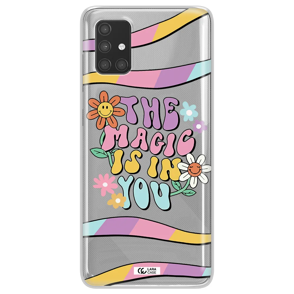 a cartoon text with flowers Samsung A71 Clear TPU Case