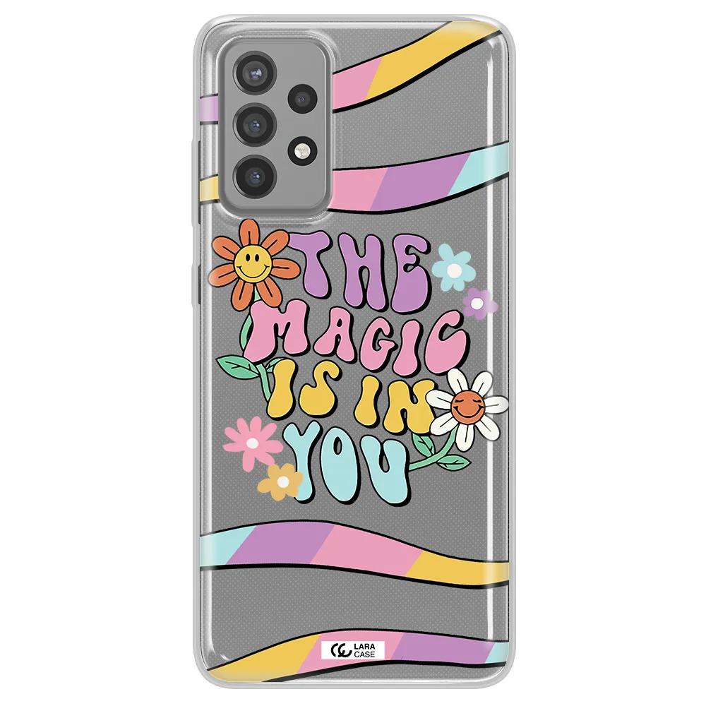 a cartoon text with flowers Samsung A72 Clear TPU Case