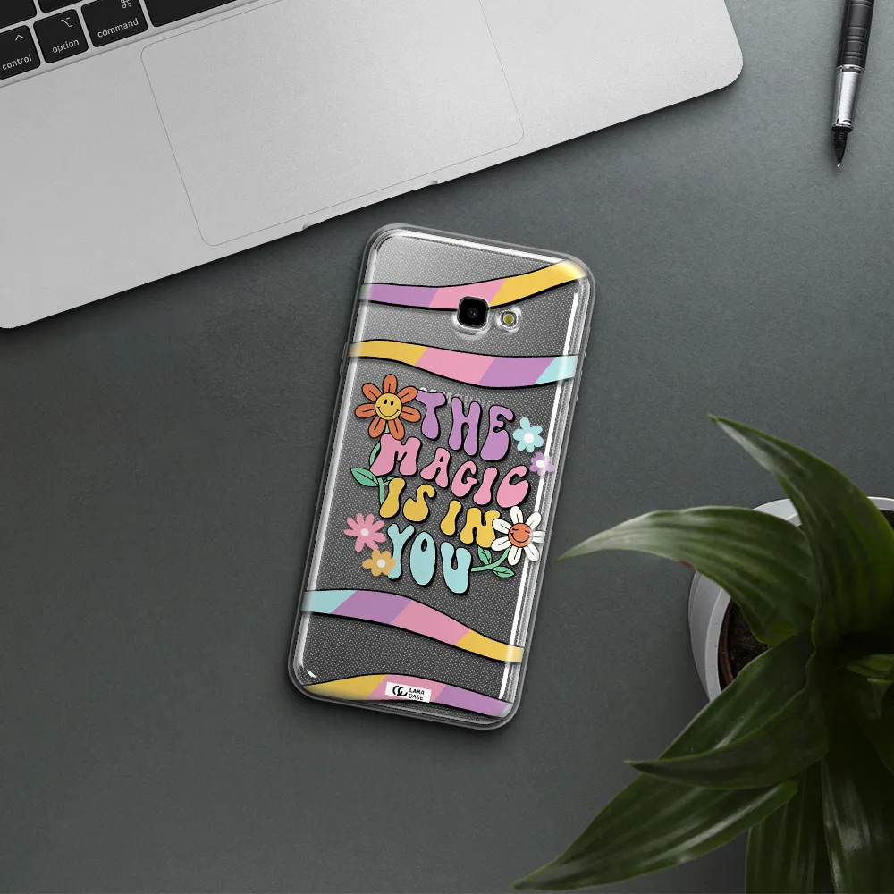 a cartoon text with flowers Samsung J4 Plus Clear TPU Case
