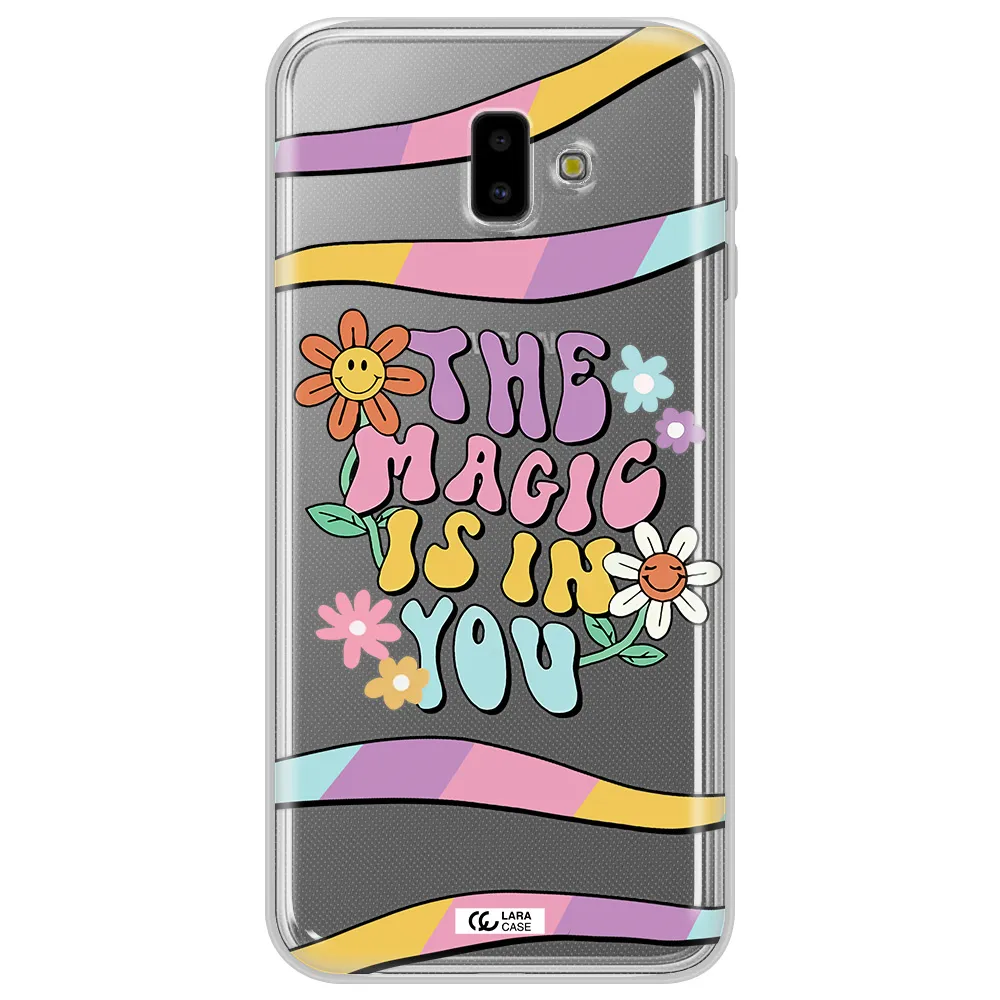 a cartoon text with flowers Samsung J6 Plus Clear TPU Case