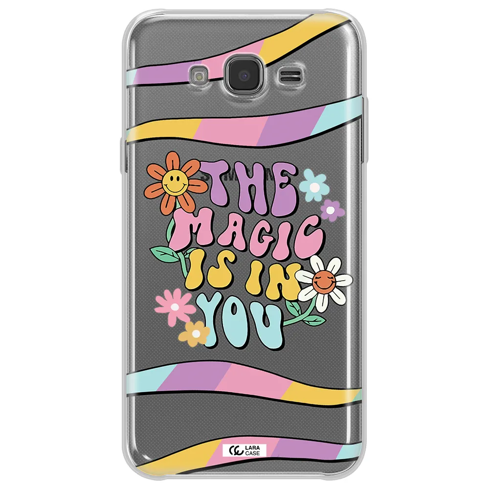 a cartoon text with flowers Samsung J7 Clear TPU Case