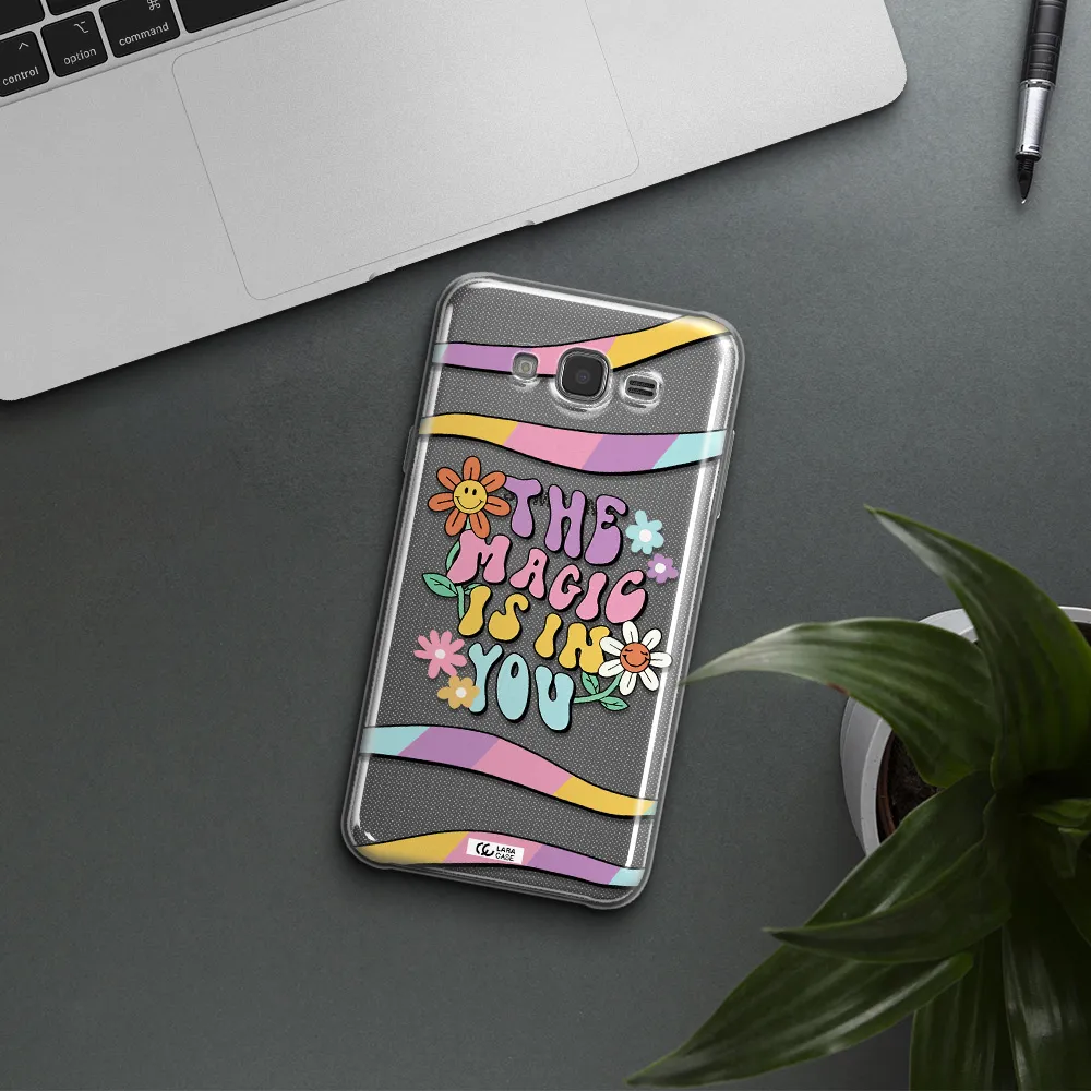 a cartoon text with flowers Samsung J7 Core Clear TPU Case