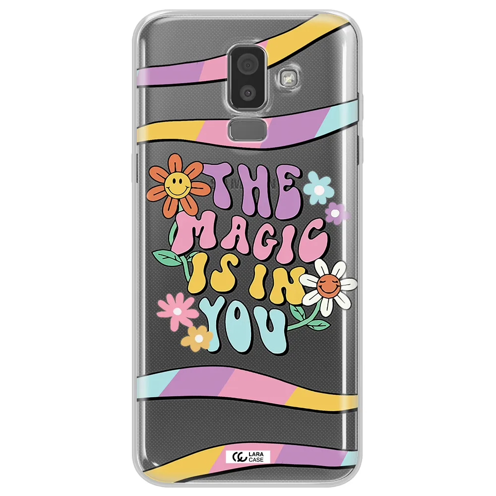 a cartoon text with flowers Samsung J8 Clear TPU Case