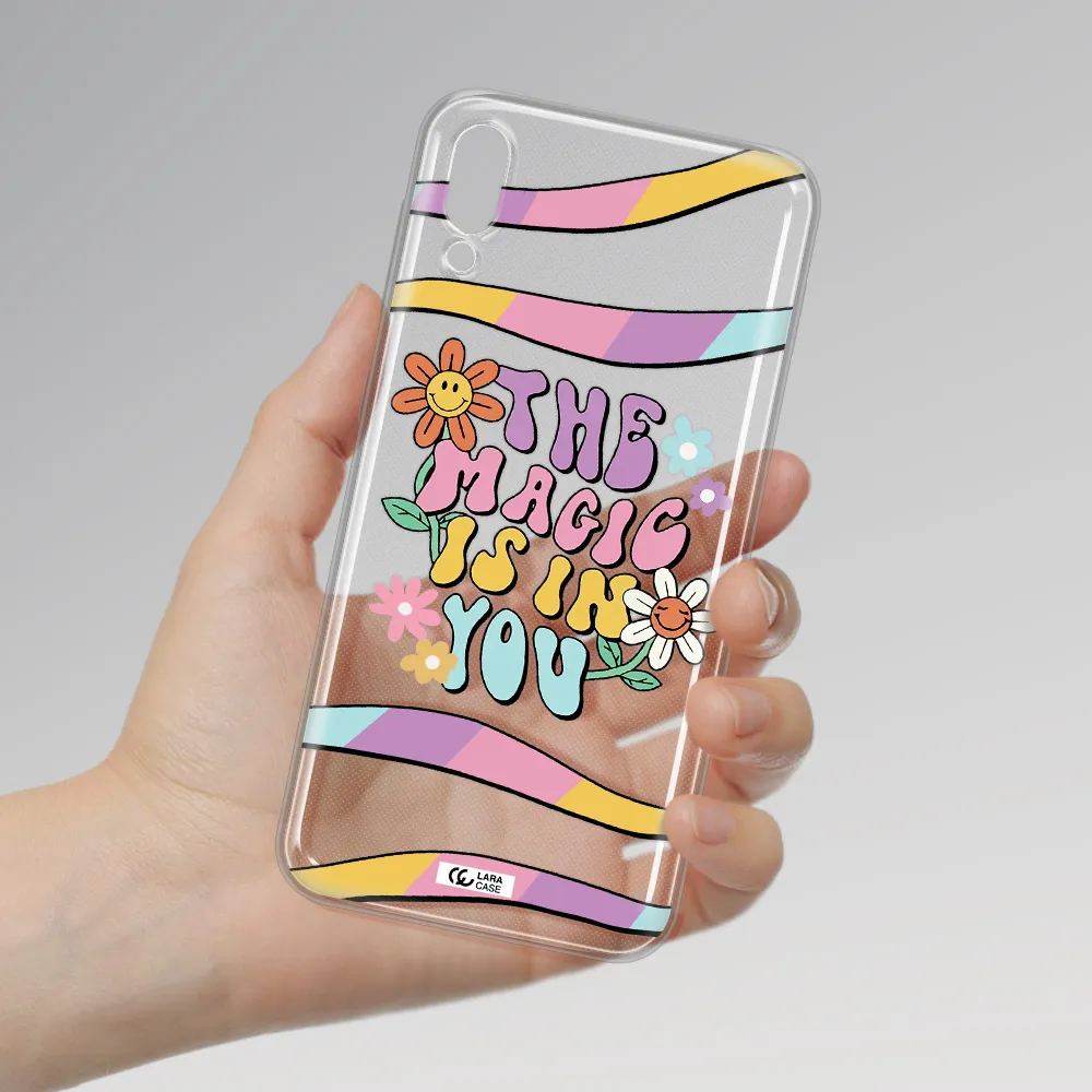 a cartoon text with flowers Samsung M10 Clear TPU Case