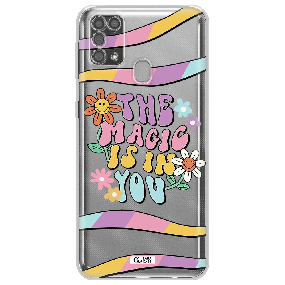 a cartoon text with flowers Samsung M31 Clear TPU Case
