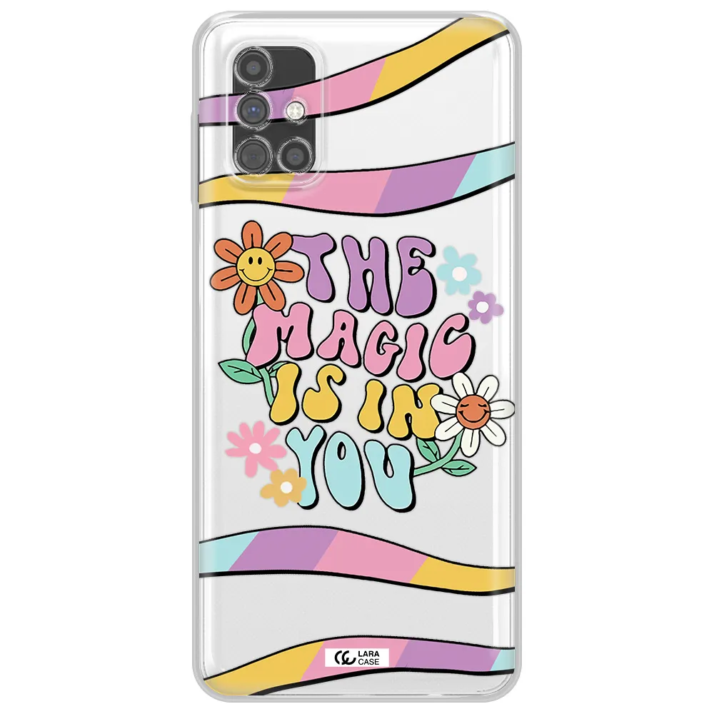 a cartoon text with flowers Samsung M51 Clear TPU Case