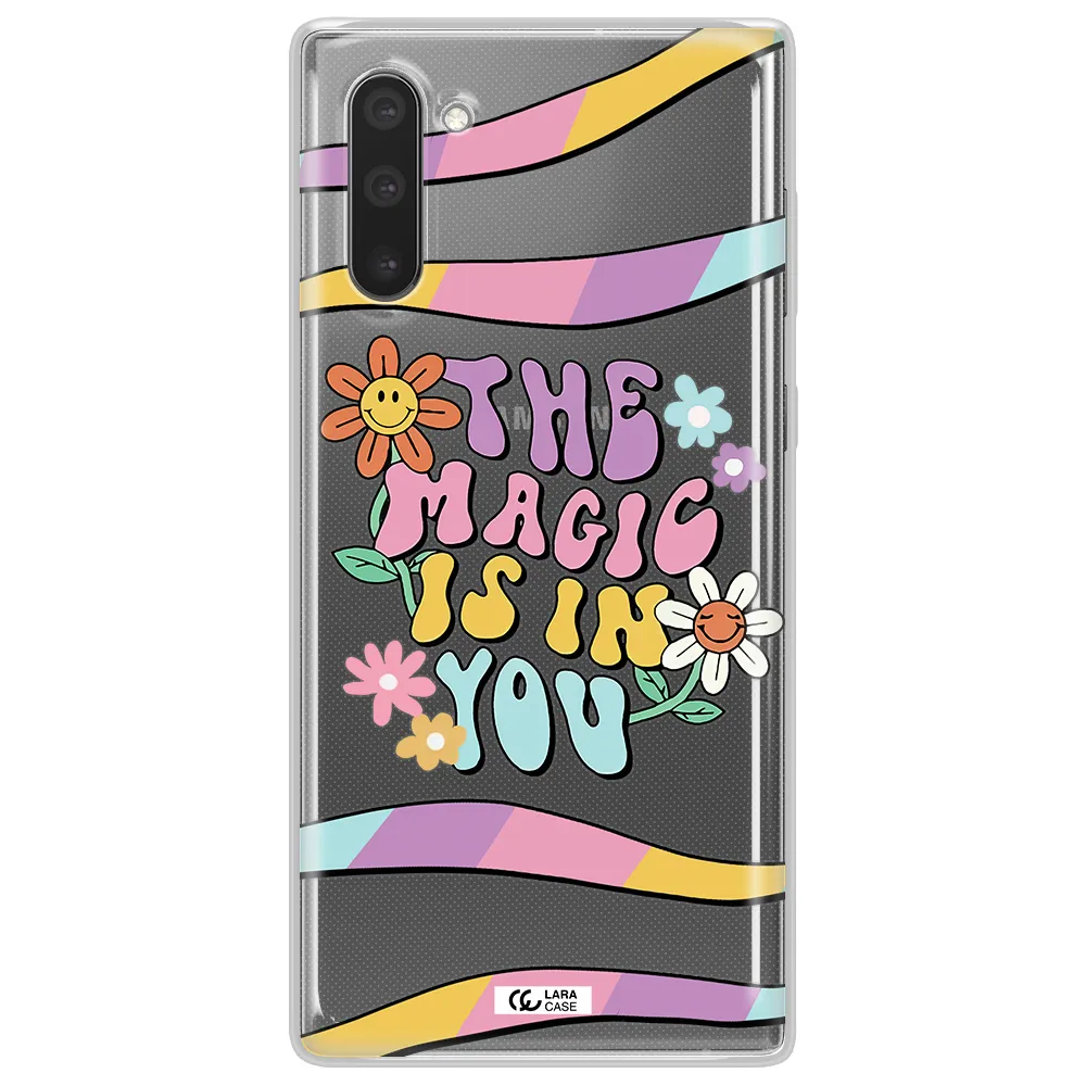 a cartoon text with flowers Samsung Note 10 Clear TPU Case