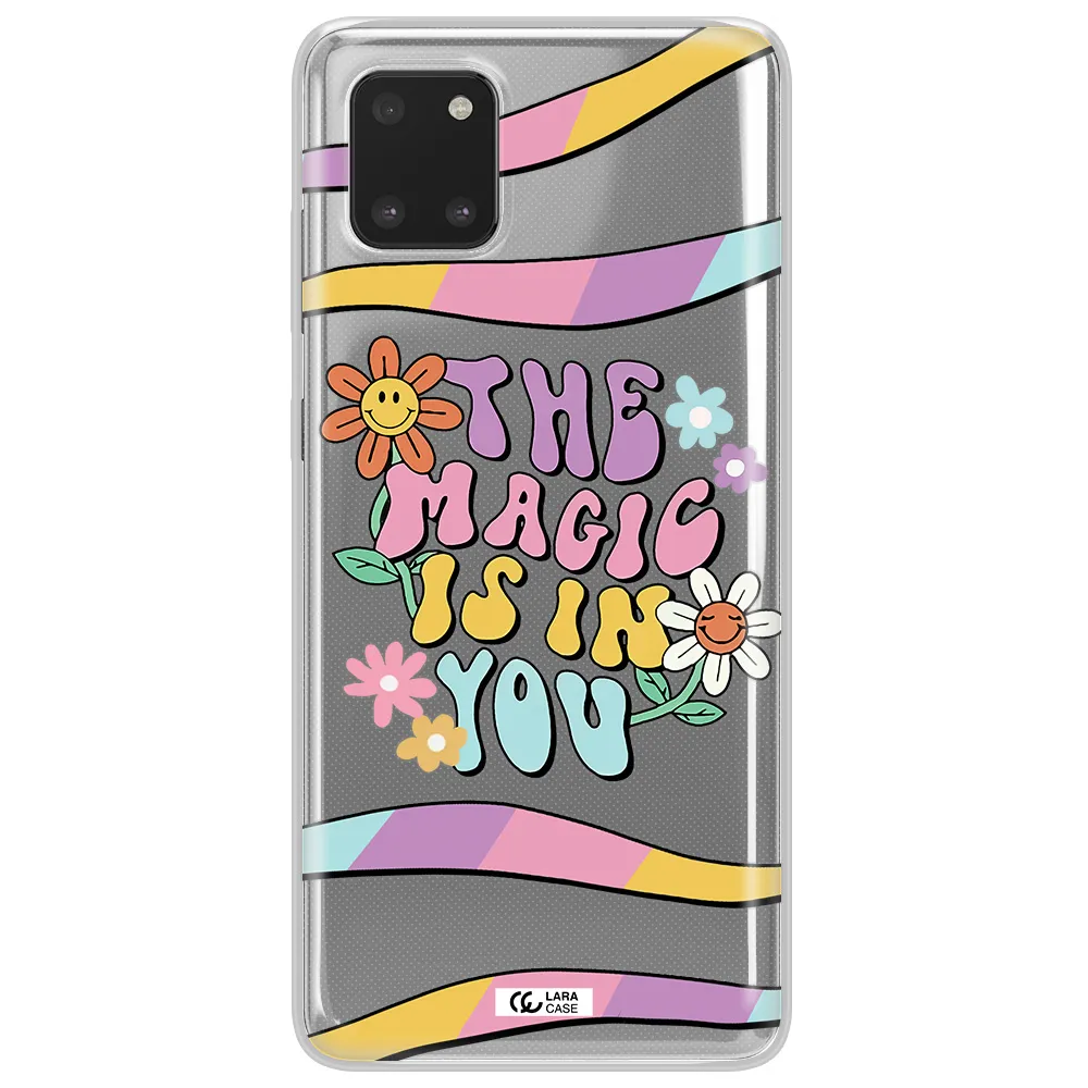 a cartoon text with flowers Samsung Note 10 Lite Clear TPU Case