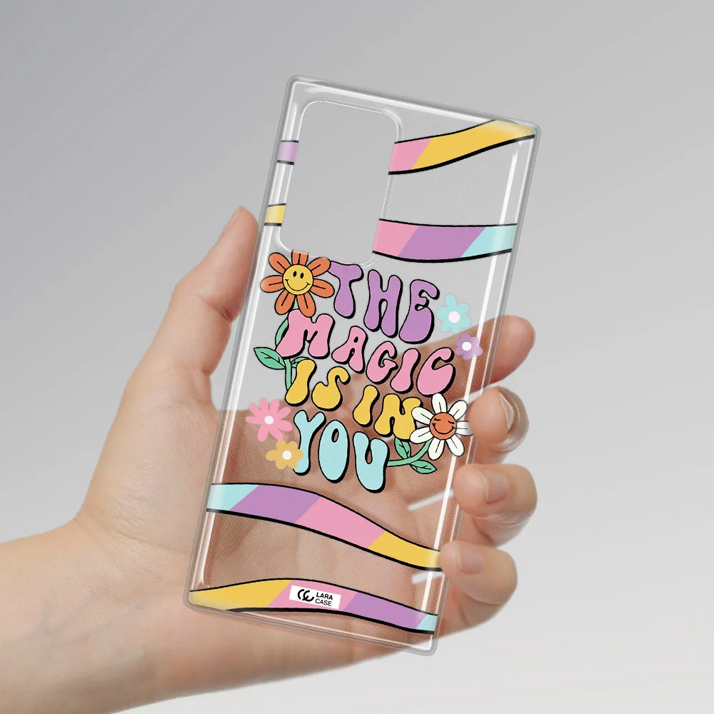 a cartoon text with flowers Samsung Note 20 Ultra Clear TPU Case