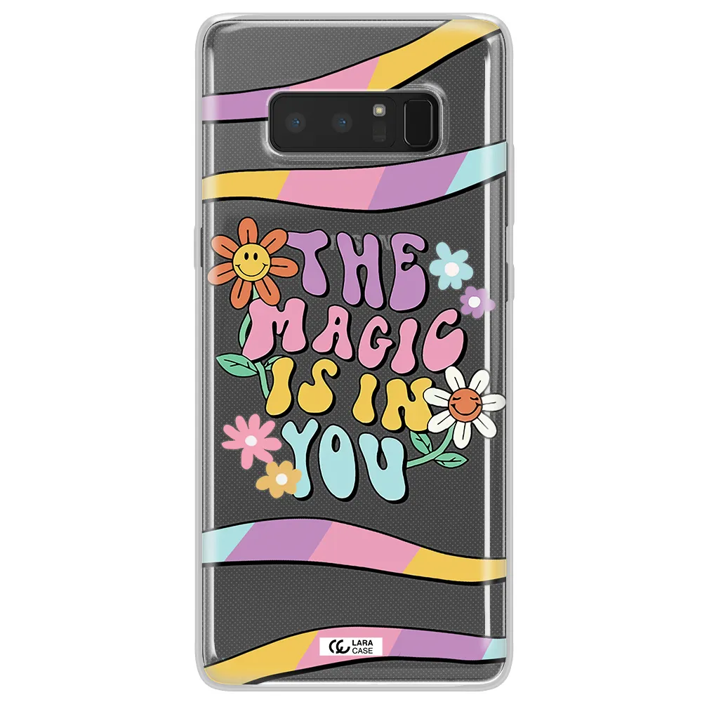a cartoon text with flowers Samsung Note 8 Clear TPU Case