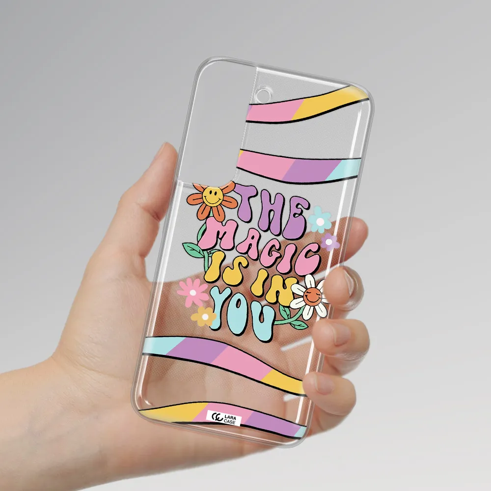 a cartoon text with flowers Samsung S 22 Clear TPU Case