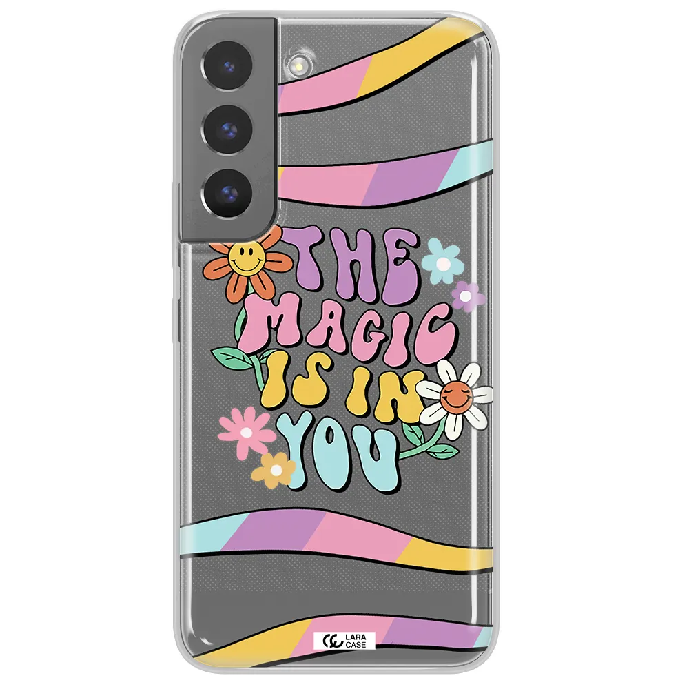 a cartoon text with flowers Samsung S 22 Plus Clear TPU Case