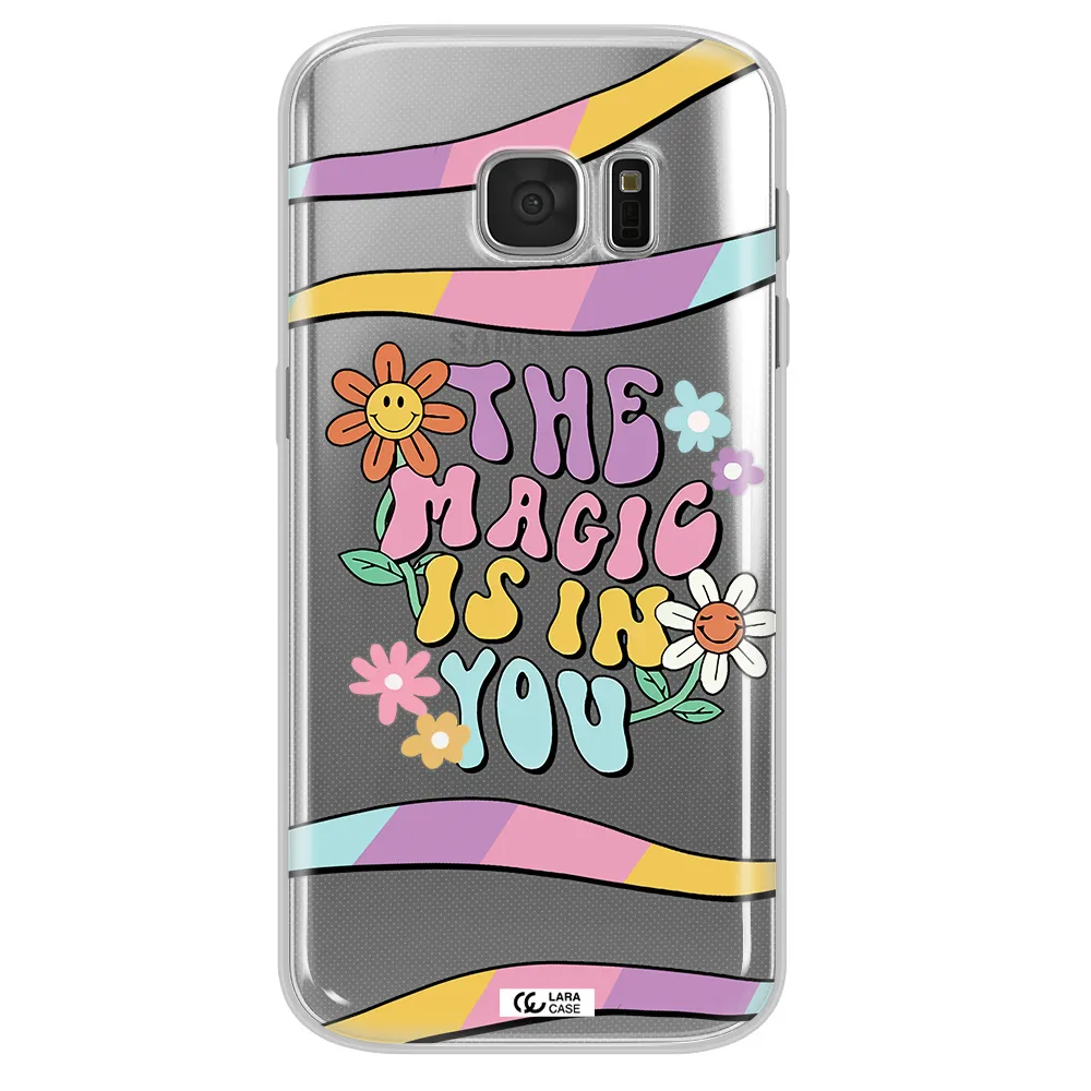 a cartoon text with flowers Samsung S 7 Clear TPU Case