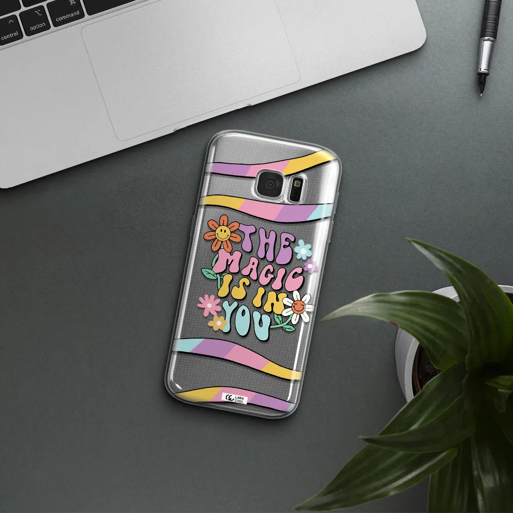 a cartoon text with flowers Samsung S 7 Clear TPU Case