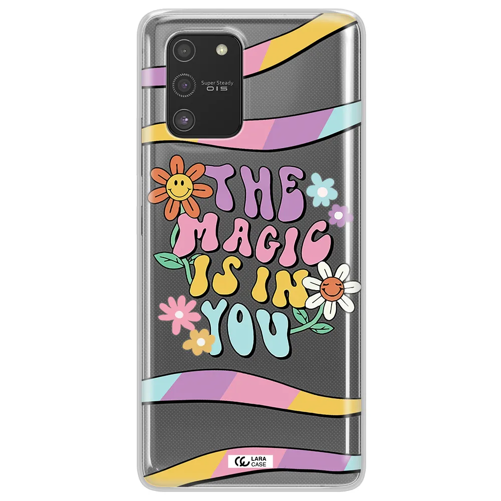 a cartoon text with flowers Samsung S10 Lite Clear TPU Case