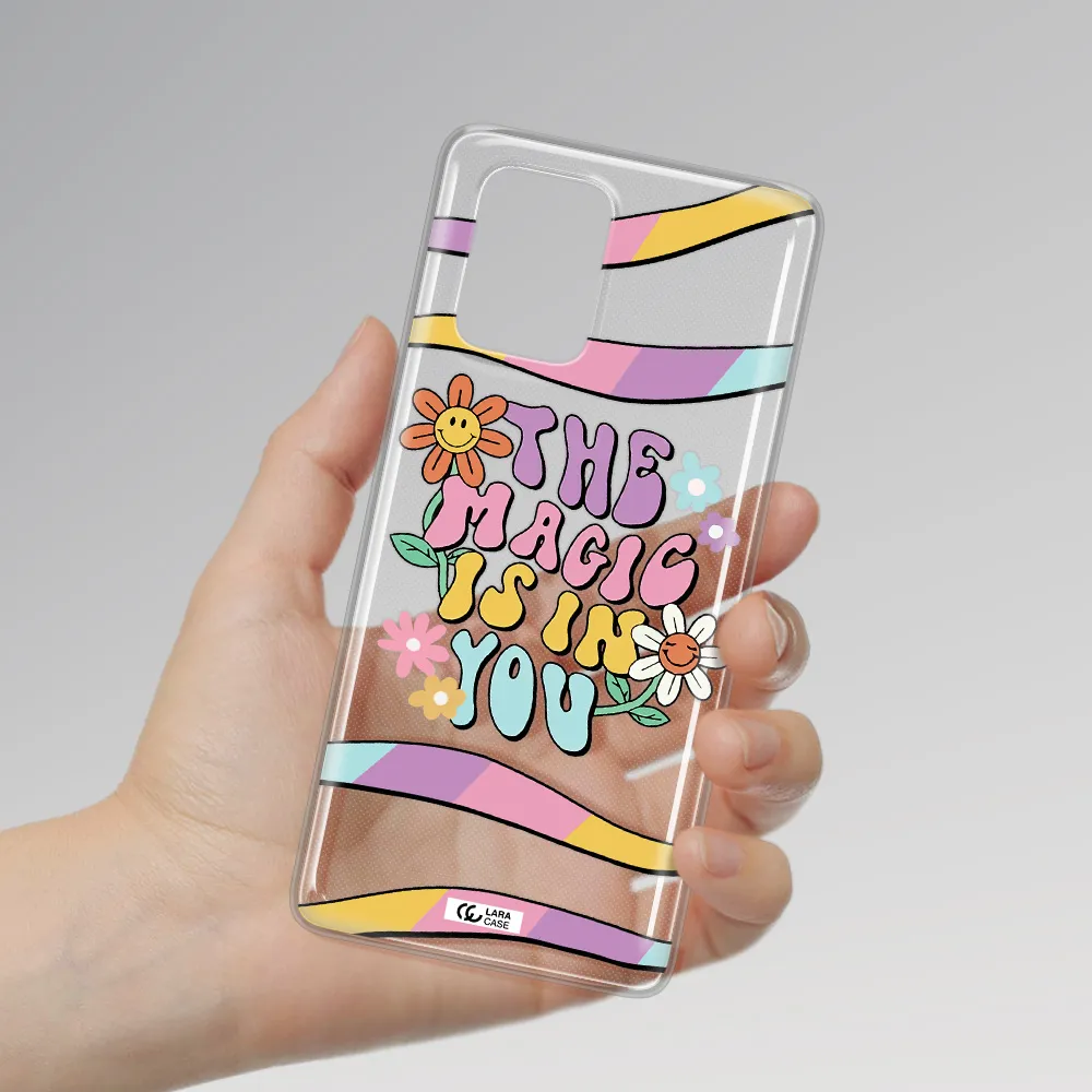 a cartoon text with flowers Samsung S10 Lite Clear TPU Case