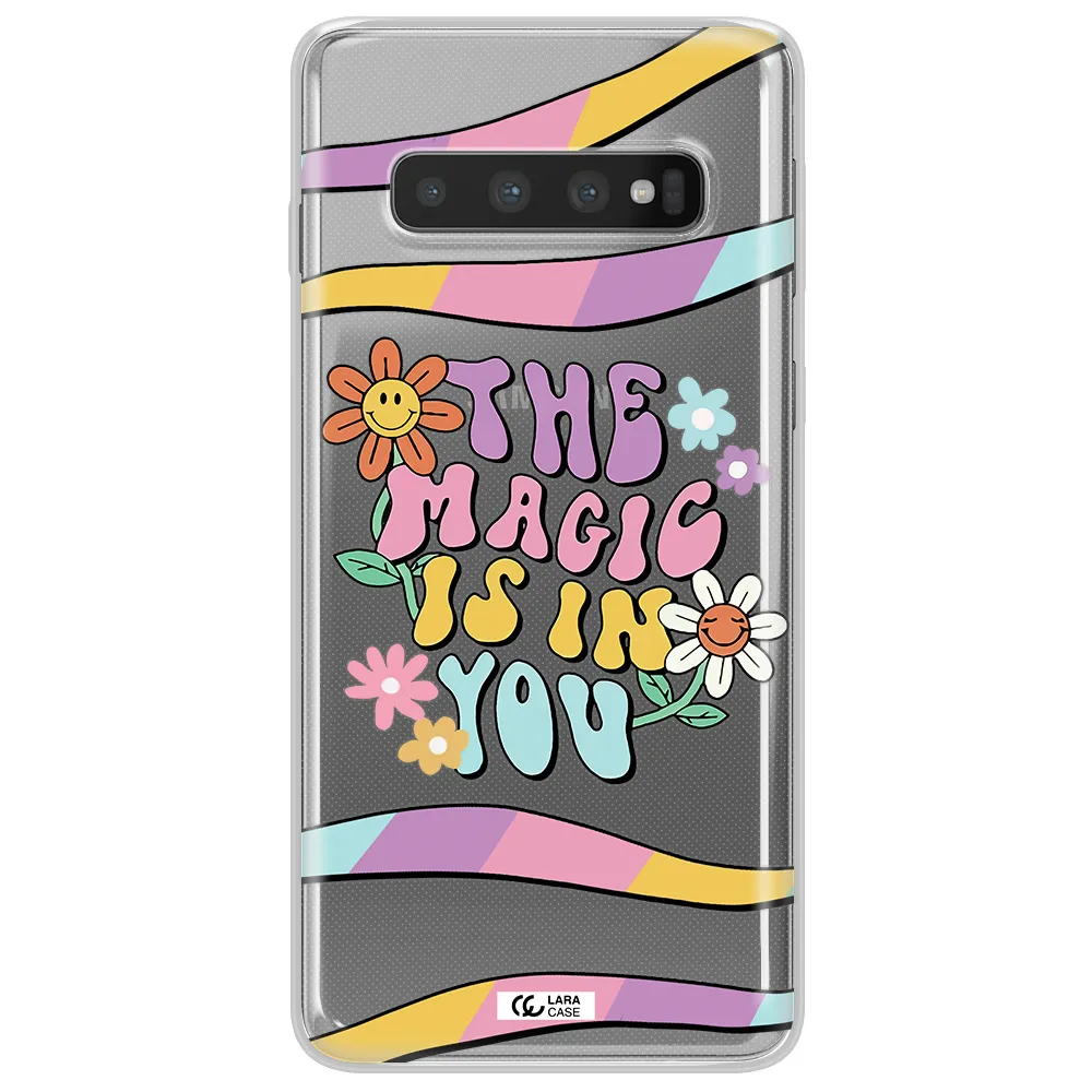a cartoon text with flowers Samsung S10 Plus Clear TPU Case