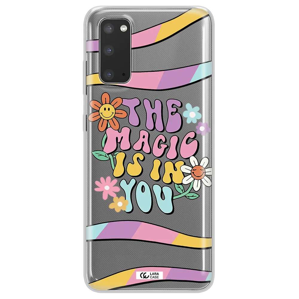 a cartoon text with flowers Samsung S20 Clear TPU Case