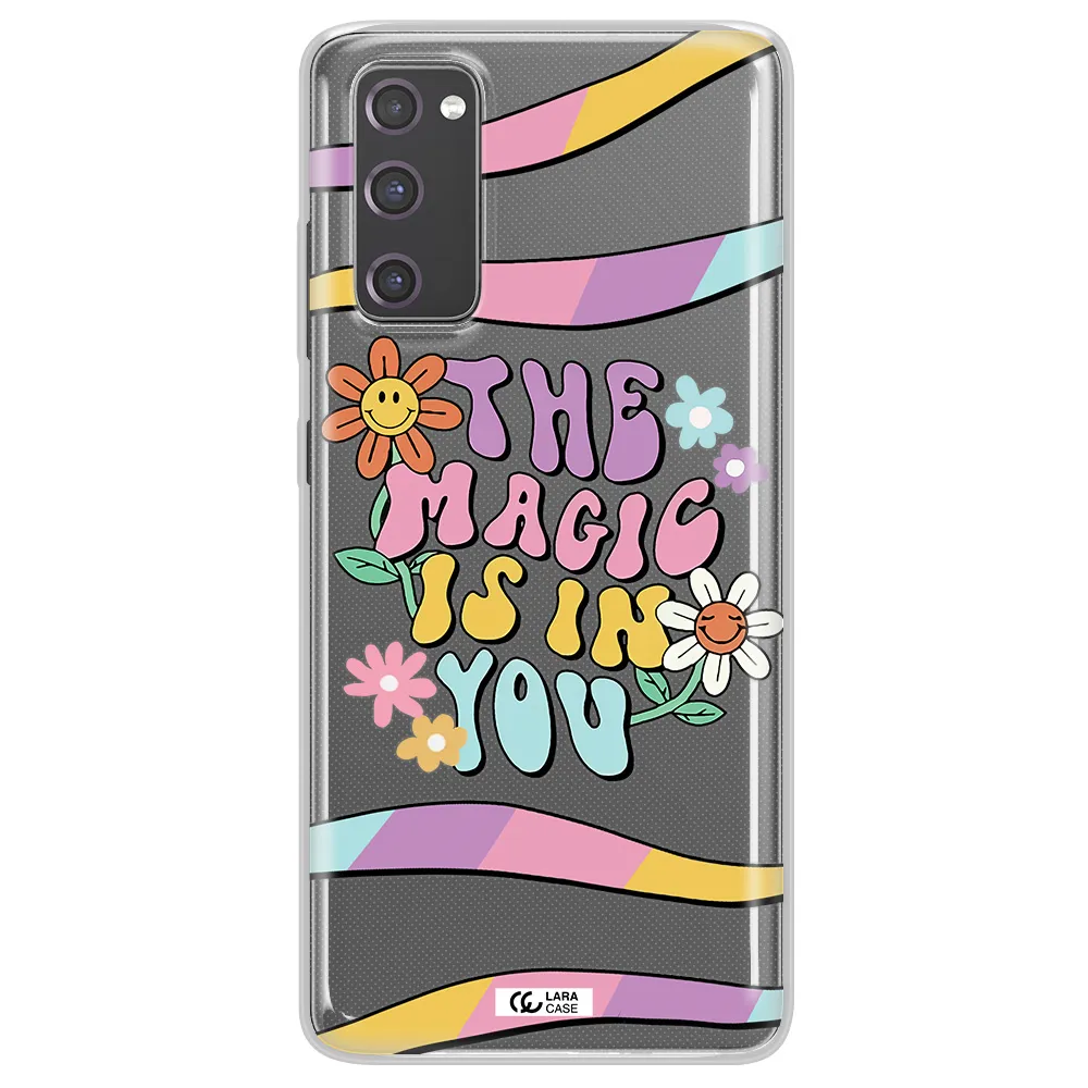 a cartoon text with flowers Samsung S20 Fe Clear TPU Case