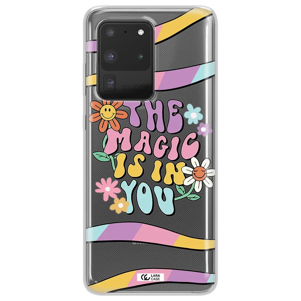 a cartoon text with flowers Samsung S20 Ultra Clear TPU Case