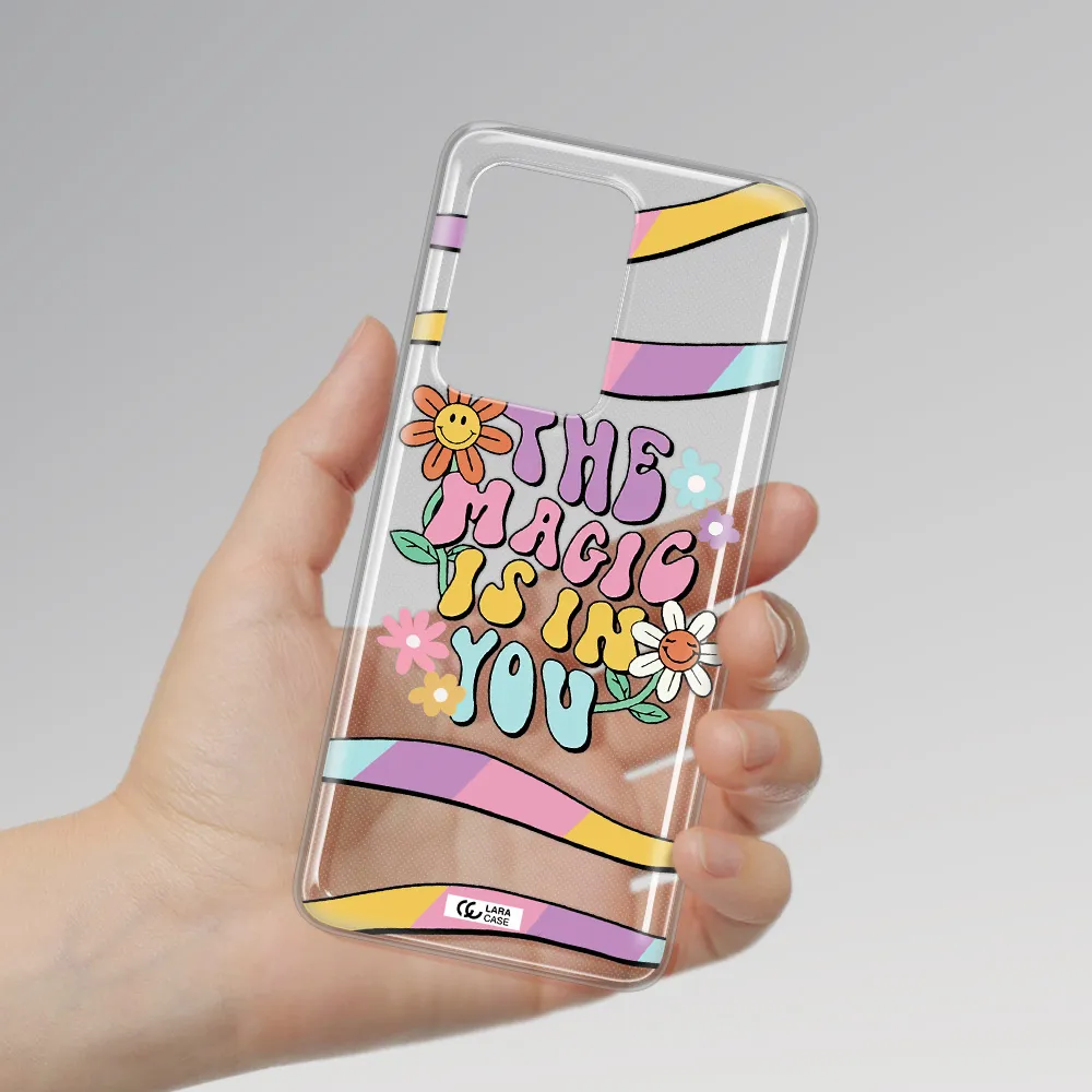 a cartoon text with flowers Samsung S20 Ultra Clear TPU Case