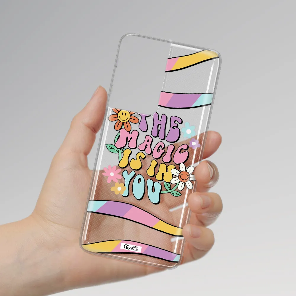 a cartoon text with flowers Samsung S21 Ultra Clear TPU Case