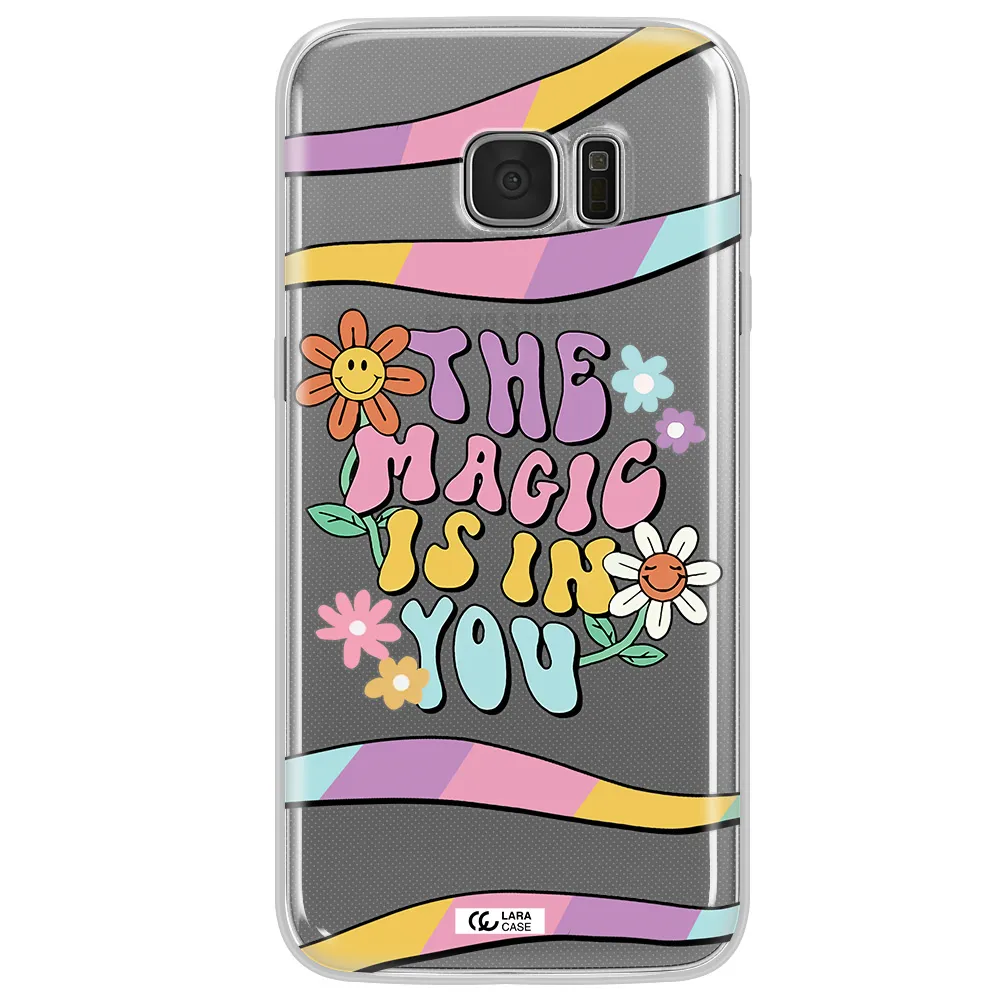 a cartoon text with flowers Samsung S7 Edge Clear TPU Case