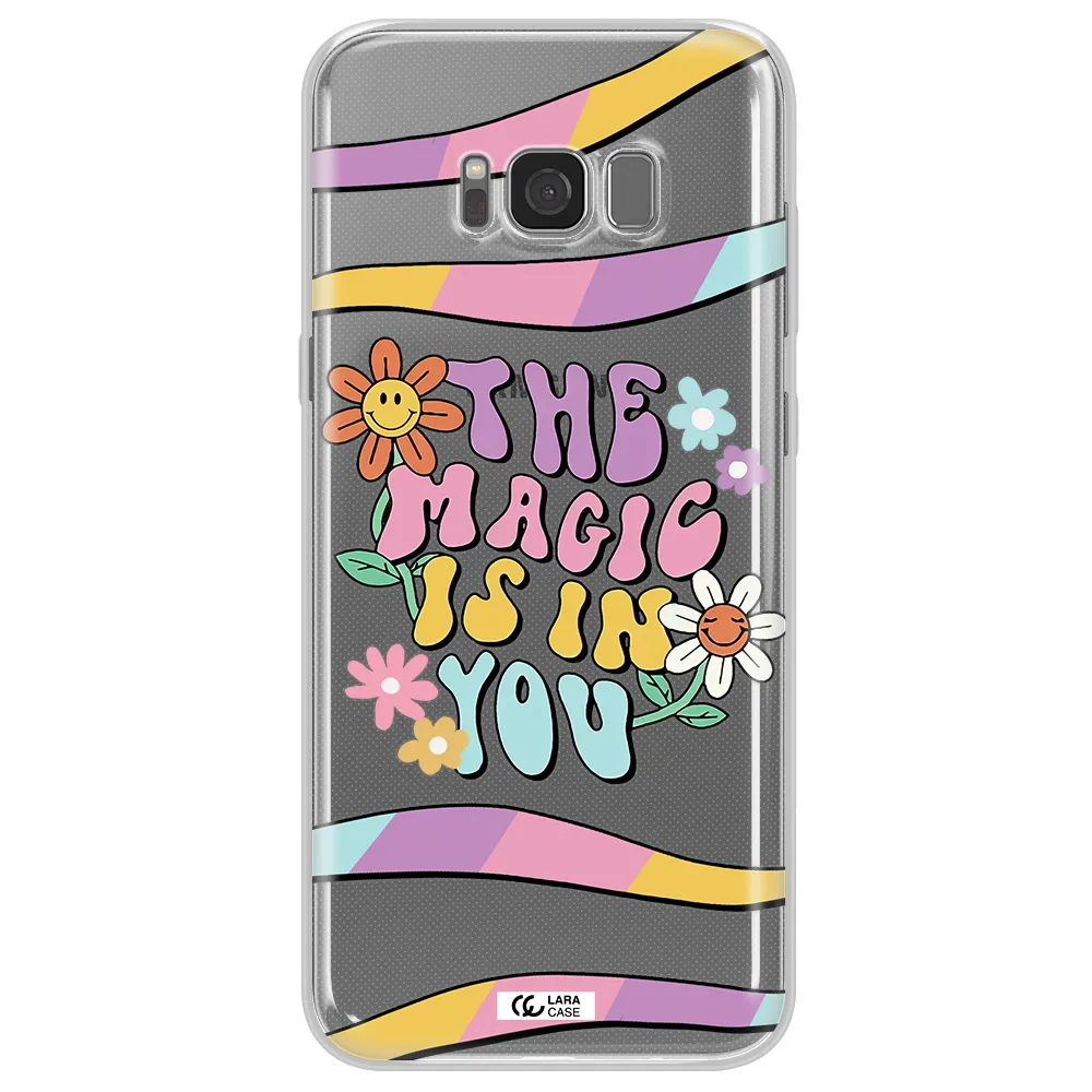 a cartoon text with flowers Samsung S8 Plus Clear TPU Case