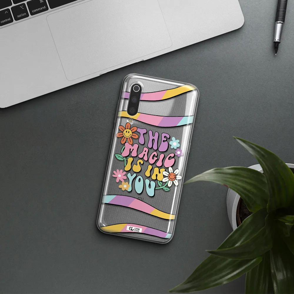 a cartoon text with flowers Xiaomi Mi 9 Clear TPU Case