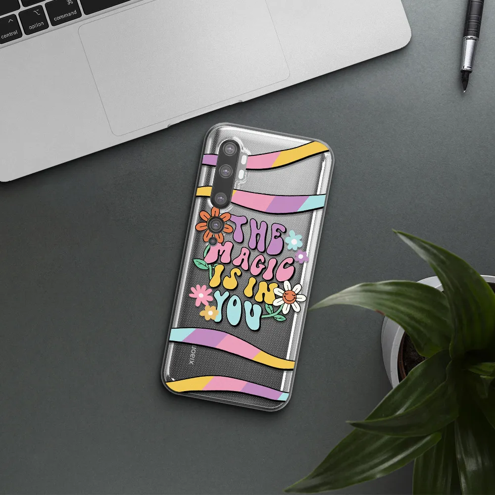 a cartoon text with flowers Xiaomi Mi Note 10 Clear TPU Case