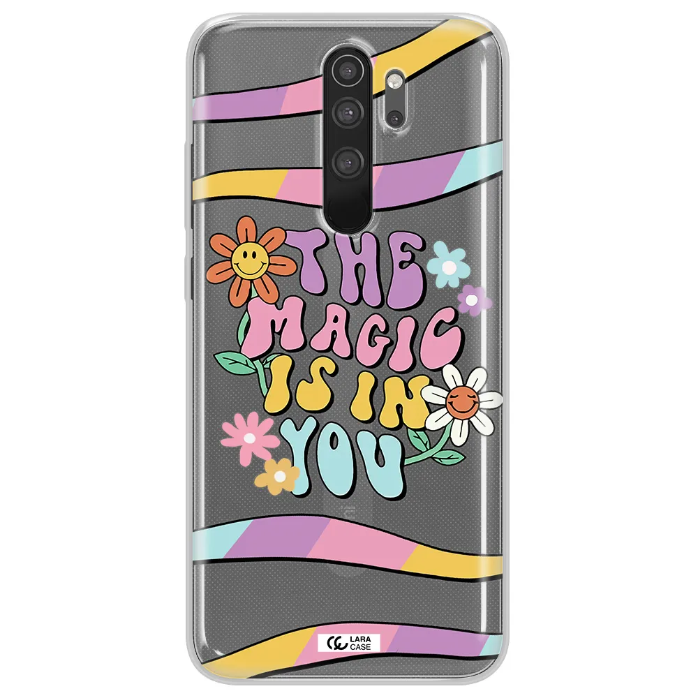 a cartoon text with flowers Xiaomi Note 8 Pro Clear TPU Case