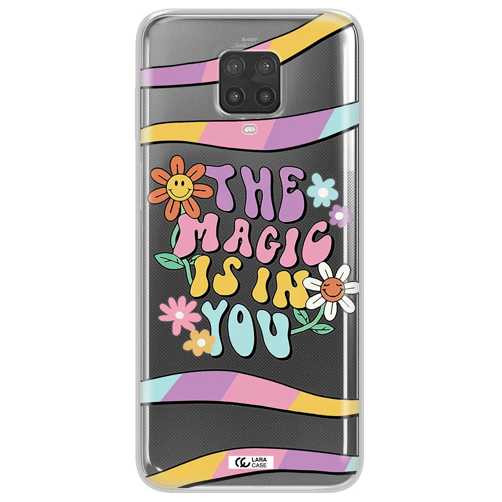 a cartoon text with flowers Xiaomi Note 9 Pro Clear TPU Case