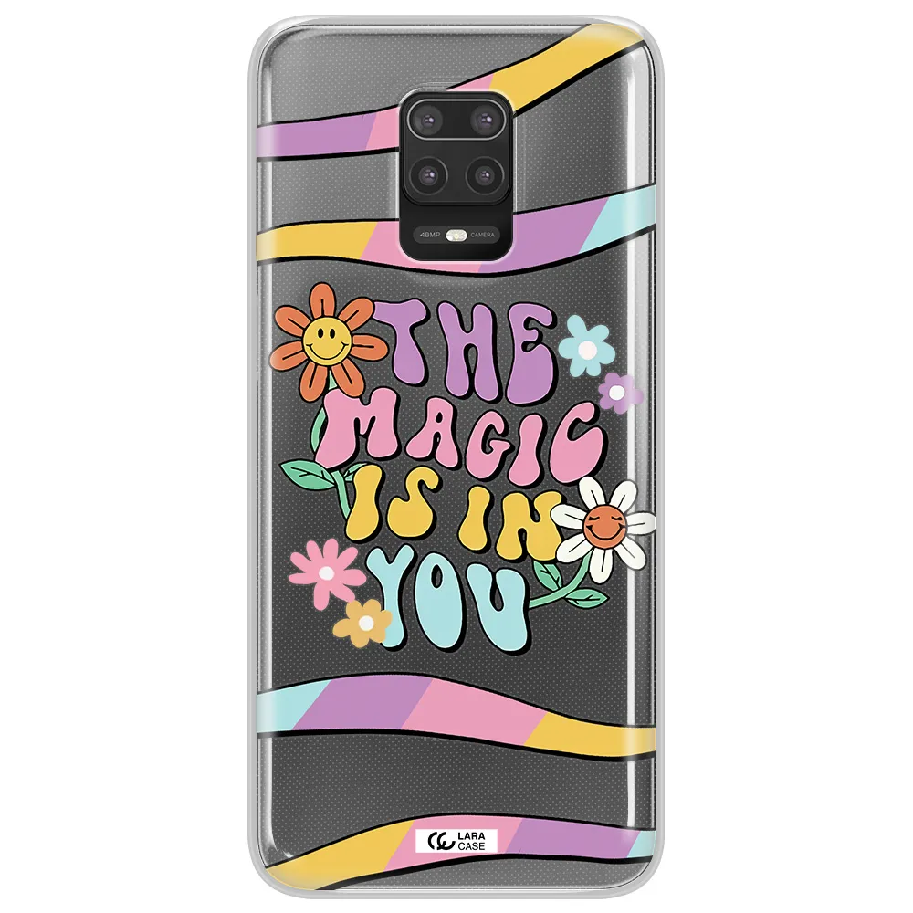 a cartoon text with flowers Xiaomi Note 9S Clear TPU Case