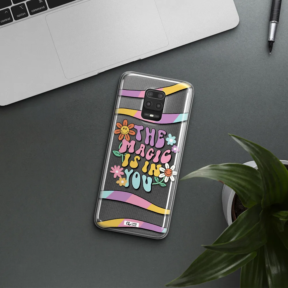 a cartoon text with flowers Xiaomi Note 9S Clear TPU Case
