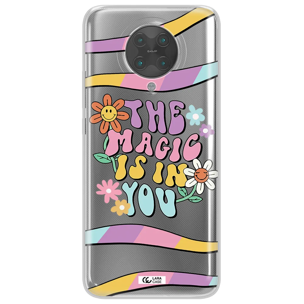 a cartoon text with flowers Xiaomi Poco F2 Pro Clear TPU Case