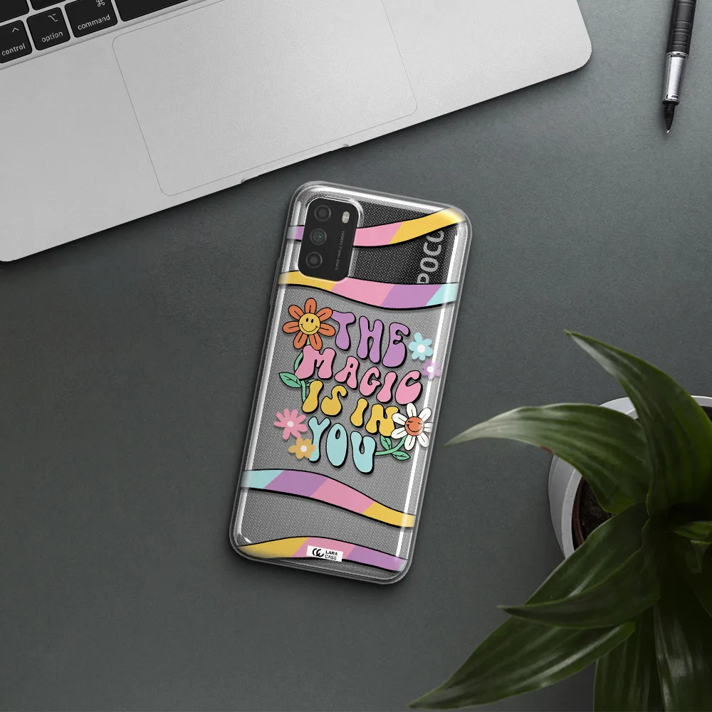a cartoon text with flowers Xiaomi Poco M3 Clear TPU Case