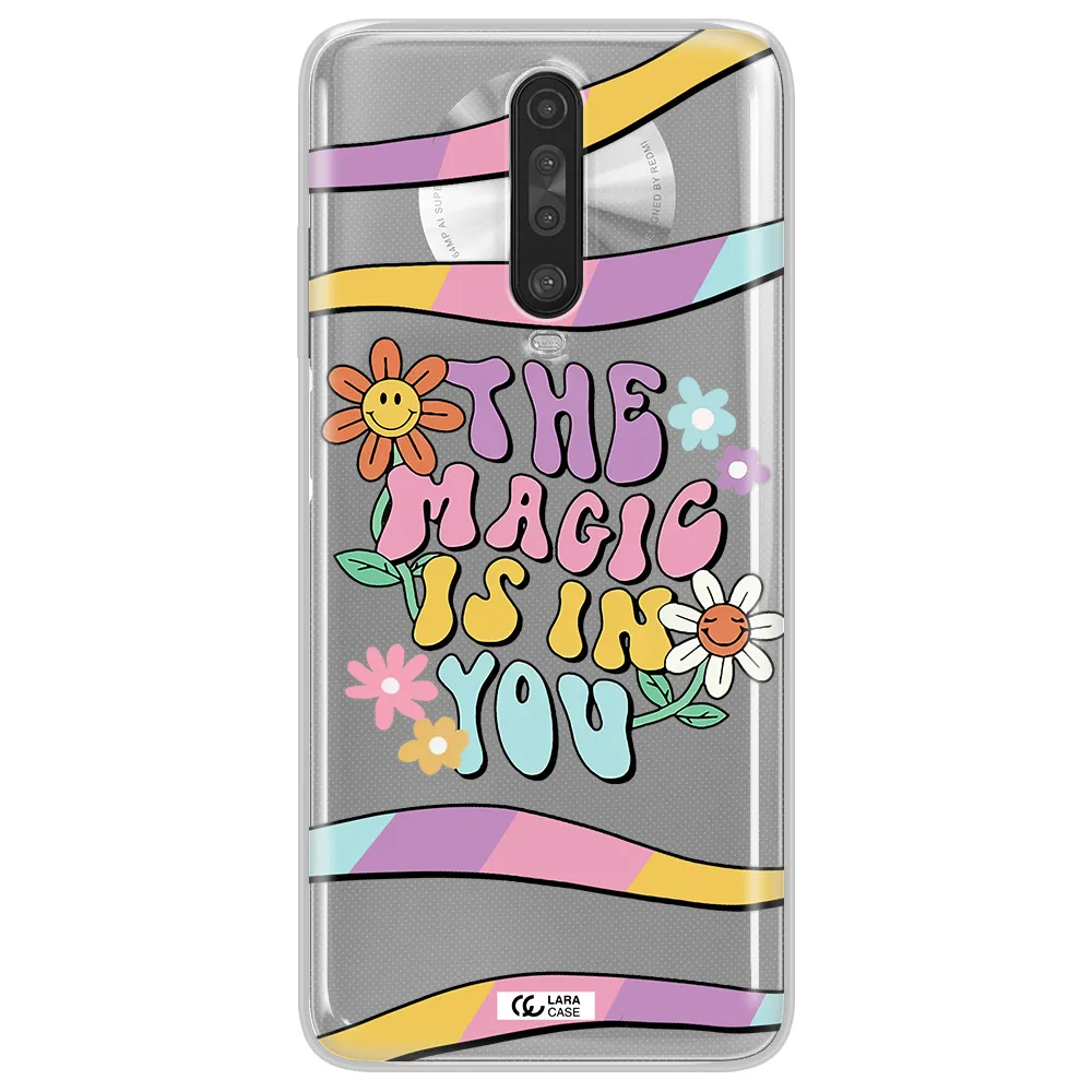 a cartoon text with flowers Xiaomi Redmi K30 Clear TPU Case