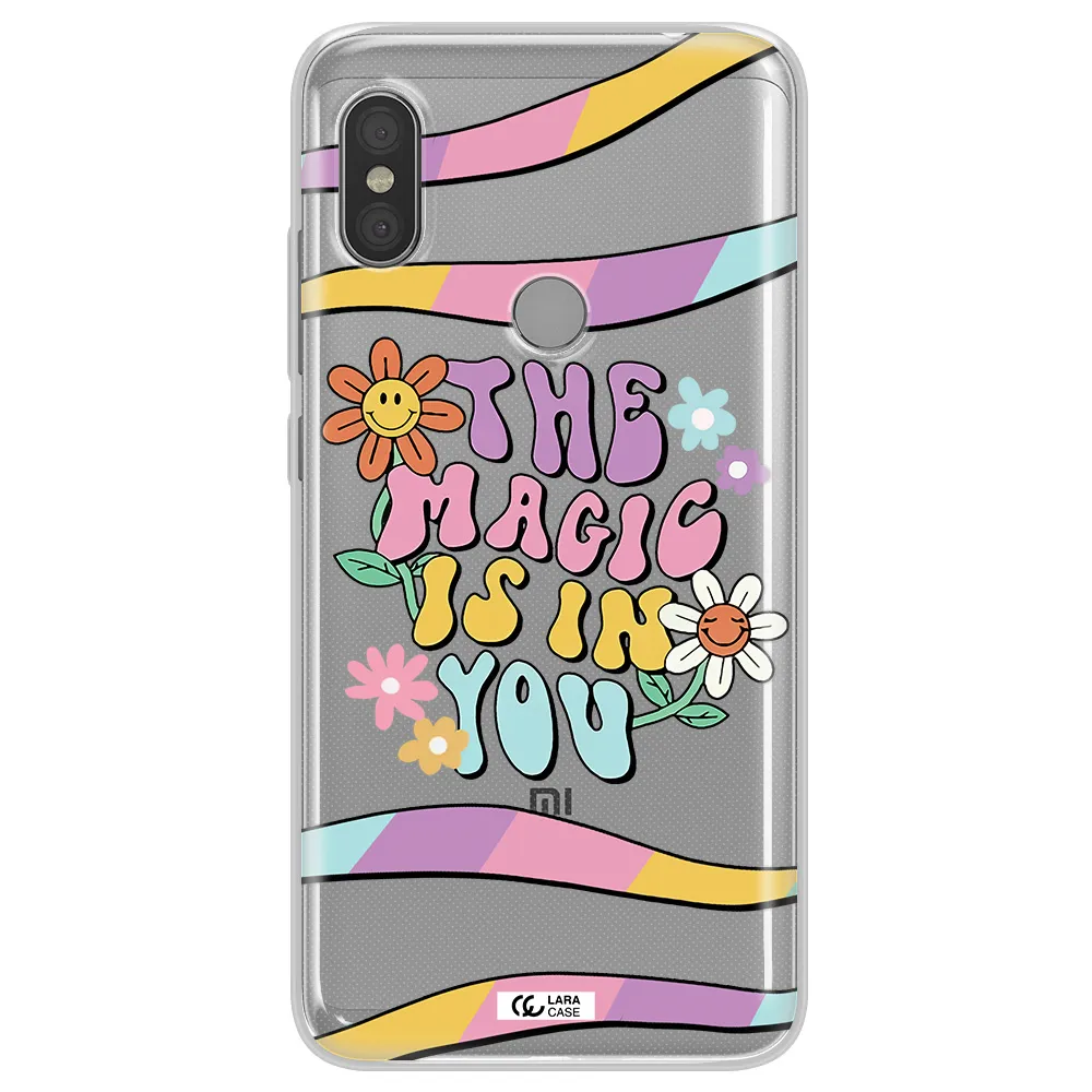 a cartoon text with flowers Xiaomi Redmi Note 6 Pro Clear TPU Case